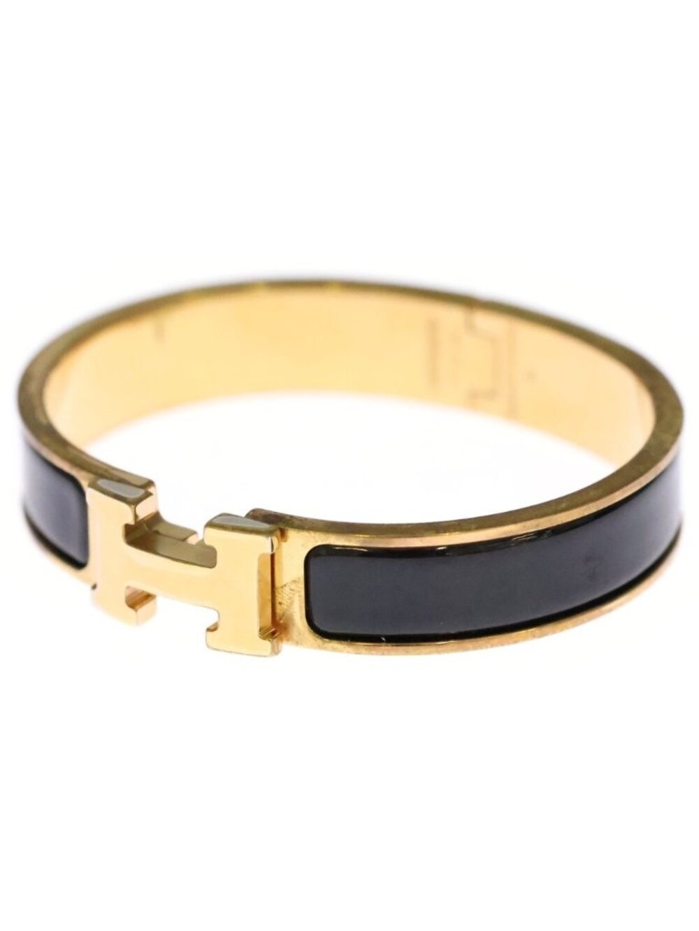 Hermes Clic Clac PM Enamel Bracelet Bangle Gold Black